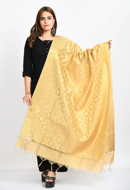 Mominos Fashion Moeza Women's Banarsi Silk All Over Woven Design Golden Dupatta