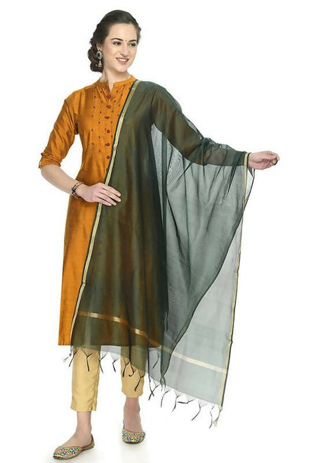 Mominos Fashion Moeza Banarsi Piping Bottle Green Dupatta