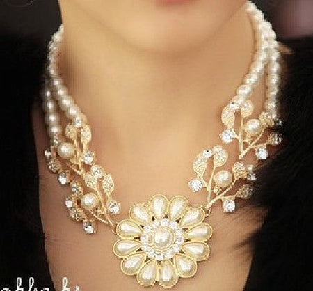 Gold-Toned Alloy Rhinestones Studded Necklace - The Pari