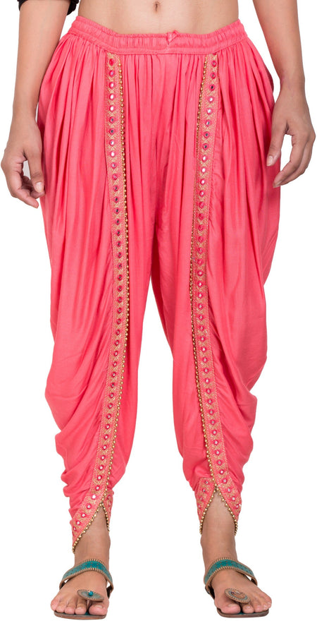 PAVONINE Gajri Color Embellished Beetel Rayon Fabric Patiala For Women & Girls