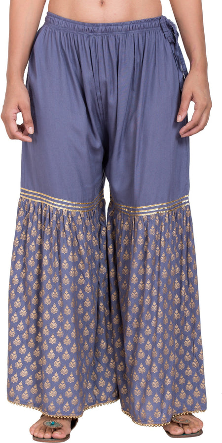 PAVONINE Grey Color 3-Panels Sequence Printed Flared Sharara For Women & Girls