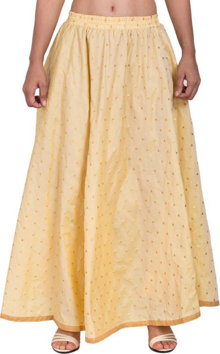 PAVONINE Beige Color Golden Zari Work Satan Fabric Maxi Skirt For Women