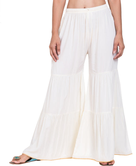 PAVONINE White Color Solid 3-Panels Flared Sharara