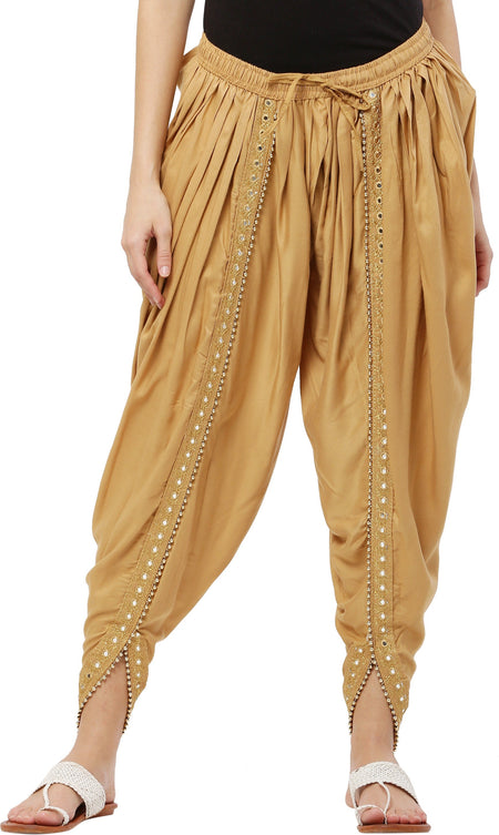 PAVONINE Beige Color Embellished Beetel Rayon Fabric Patiala For Women & Girls