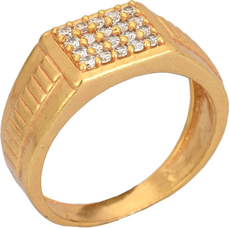 AanyaCentric Gold-Polished American Diamond Ad Ring for Boys & Man