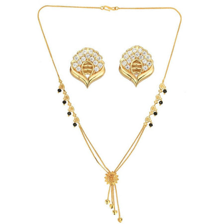 AanyaCentric Gold-Polished Short Mangalsutra Set with Earrings