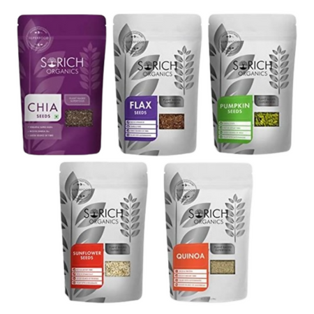 Sorich Organics Combo of Chia, Pumpkin, Sunflower, Flax and Quinoa Seeds for Eating