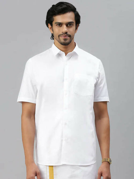 Ramraj Cotton Mens Half Sleeve White Shirt Plus Size - Breeze Cotton