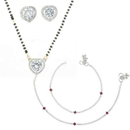 AanyaCentric Gold-Polished Mangalsutra Pendant Earring Set & Silver Plated Anklet