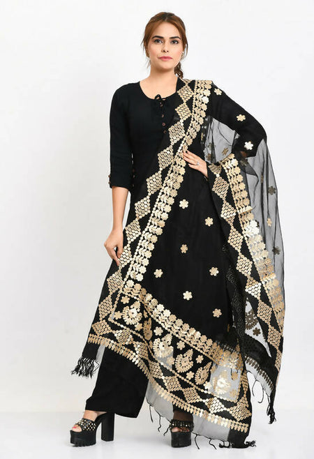 Mominos Fashion Moeza Women Organza Gotta Patti Bridal Dupatta Black Dupatta