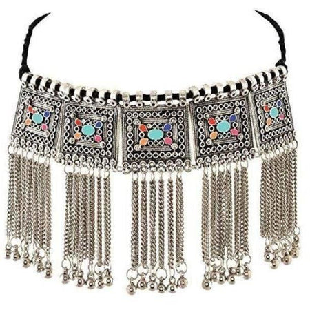 MS Fashion India Latest Design Oxidized Silver Necklace For Women - Multi Color