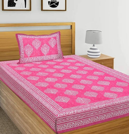 Vamika Printed Cotton Pink & White Combination Bedsheet With Pillow Covers (LEOC_BATIK_PINK)