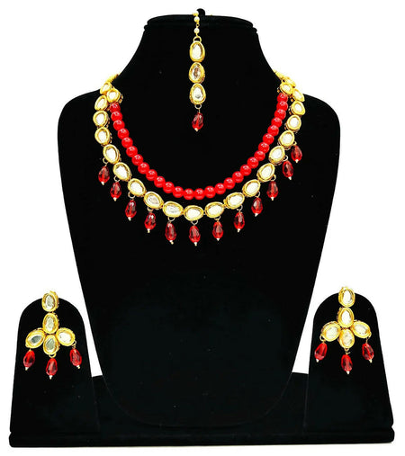 Joban Fashion Hand Made High Quality Gold Plated Base Metal Alloy Kundan Stone Studded Kundan Jewellery Set