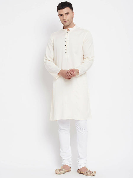 Even Apparels Cream Rayon Men's Kurta With Band Collar