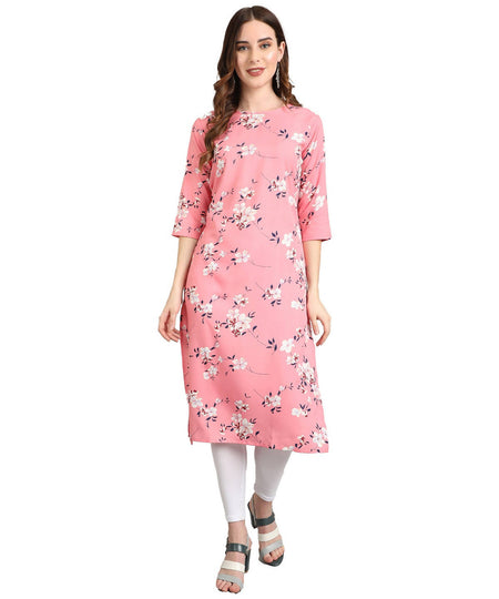 Vamika Pink French Crepe Printed Party Wear/Casual Wear Kurti