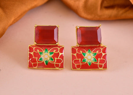 Joban Fashion Women Brass Red Onyx Earrings