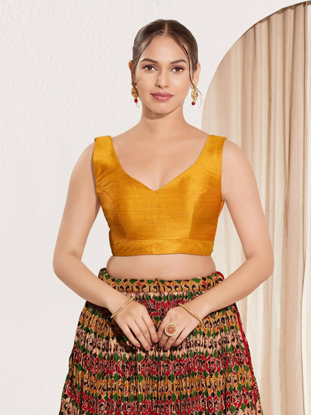 Joban Fashion Mustard Mulberry Silk Padded Blouse With Round Neck Sleeveless