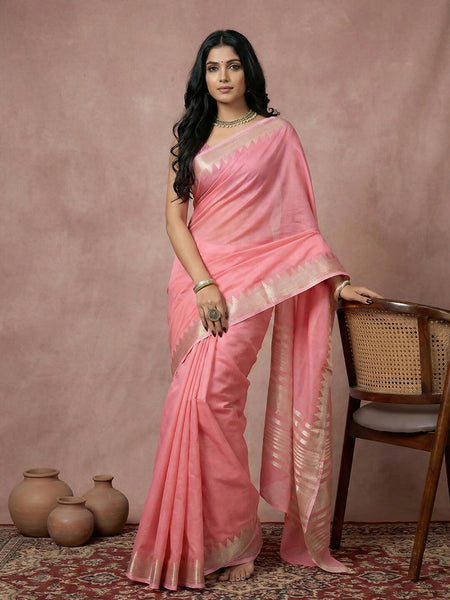 Shree Shyam Fashion Coral Pink Cotton Saree
