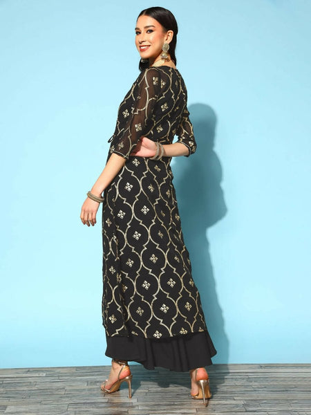 Ahalyaa Women's Olive Printed Jacket Style Dress