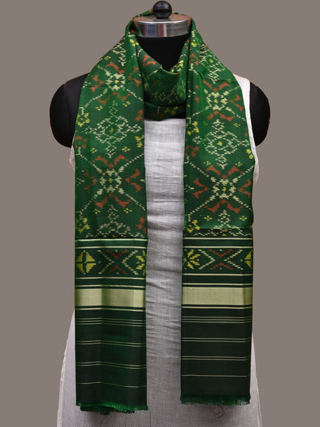 Green Pochampally Ikat Silk Handloom Dupatta with Grill Design - Global Threads