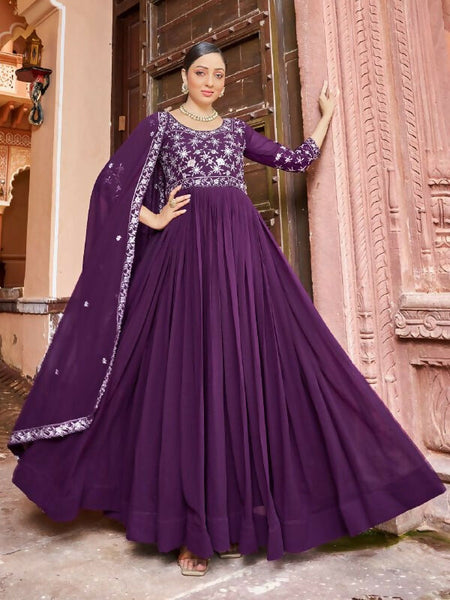 Joban Fashion Purple Readymade Dress With Sequins embroidery Work