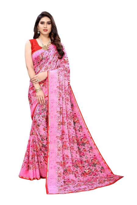 Vamika Ethnic Fire Pink Printed With Lace Saree