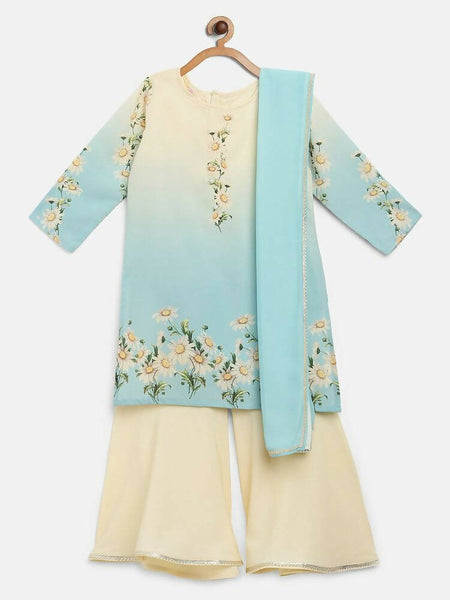 Ahalyaa Multi Crepe Printed Kids Kurta Sharara Sets With Dupatta For Girls