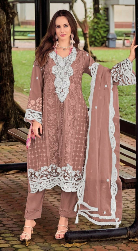 Anaita Brown Silk Stitched Suit with Embroidery Sequins