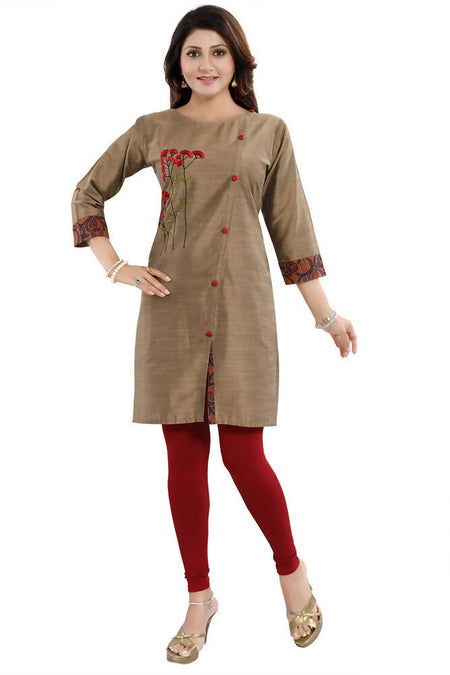 Snehal Creations Dressy Designer Cheeku Raw Silk Embroidered Short Tunic