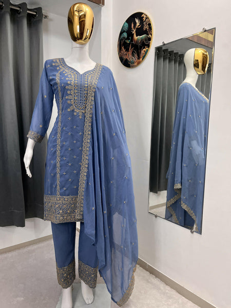 Teeya Creation Lavender Color Faux Georgette Embroidery Work Party Wear Salwar Suit