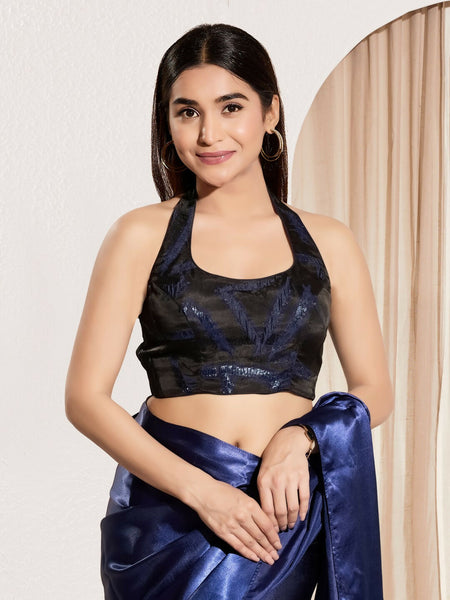Joban Fashion Navy Blue Cotton Padded Blouse With Square Neck Sleeveless