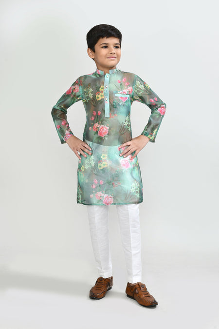 Joban Fashion GrorgetteGreenKurta With Straight Fit Pant