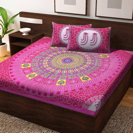 Vamika Printed Cotton Casino Pink Bedsheet With Pillow Covers (PM Casino Pink)