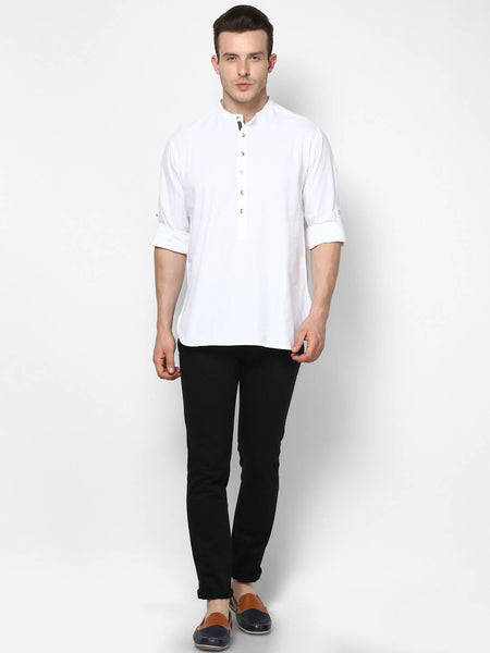 Even Apparels Band Collar White Color Pure Cotton Men's Kurta