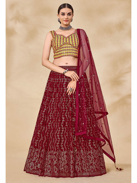 Myra Maroon Georgette Embroidered Designer Lehenga