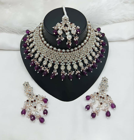 Joban Fashion Women Purple Stone Work Necklace Set