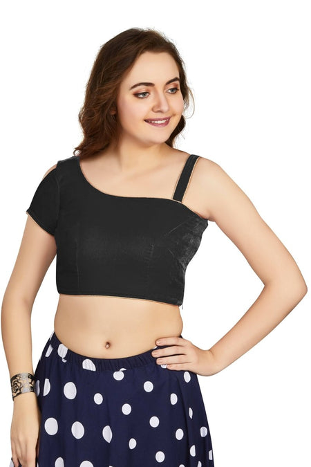 Aastha Fashion Women's Women's Black Velvet Solid Readymade Blouse