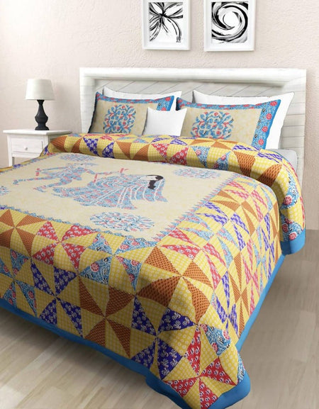 Vamika Printed Cotton Tangle Grey Brown Bedsheet With Pillow Covers (PM Trangle Grey)