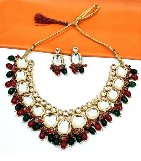 Joban Fashion Hand Made High Quality Gold Plated Base Metal Alloy Kundan Stone Studded Kundan Jewellery Set