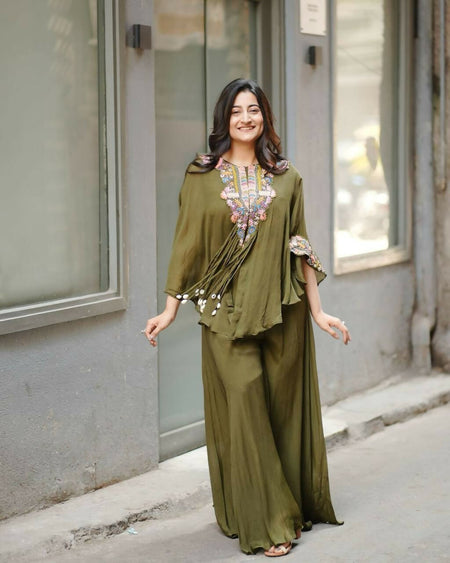 Joban Fashion Green Chinon Embroidery Sequence Work Readymade Kurta Set