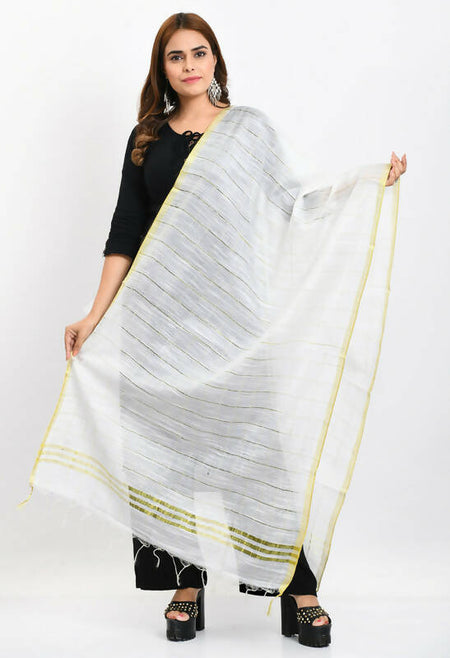 Mominos Fashion Moeza Women's Cotton Zari Box White Dupatta