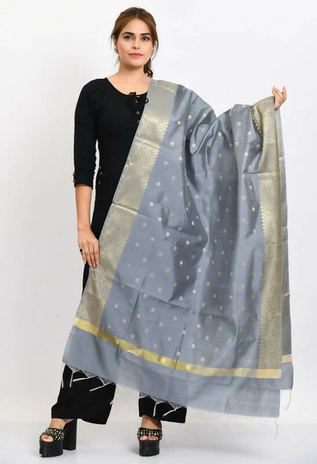 Mominos Fashion Moeza Women's Banarsi Silk Woven Design Grey Dupatta