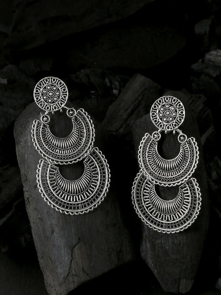 NVR Women Silver Plated Crescent Shaped Drop Earrings