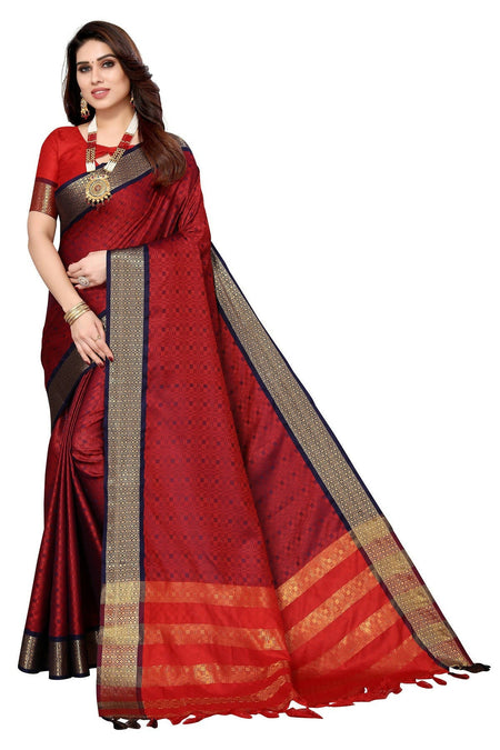 Vamika Weaving Maroon Cotton Silk Saree