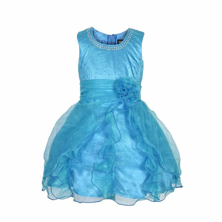 Asmaani Baby Girl's Sky Blue Satin Knee Length Frock (AS-DRESS-22142)