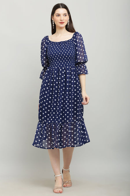 PAVONINE Polka Dots Body Kansai Navy Blue Dress For Women