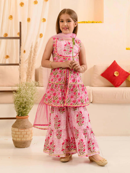 Joban Fashion Girl's Pink Color Sharara Set