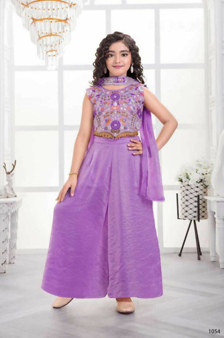 Traditional Designer Fandy Silk Purple Ethnic Fusion Wear - Anbazaar