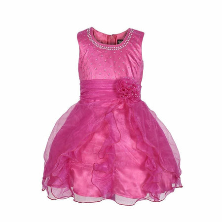 Asmaani Baby Girl's Pink Color Satin Knee Length Frock (AS-DRESS-22139)