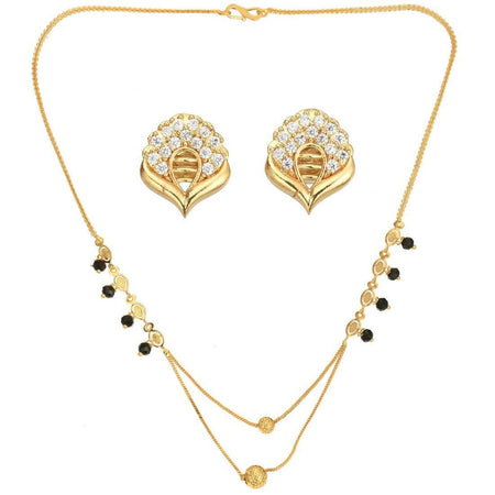 AanyaCentric Gold-Polished Short Mangalsutra Set with Earrings